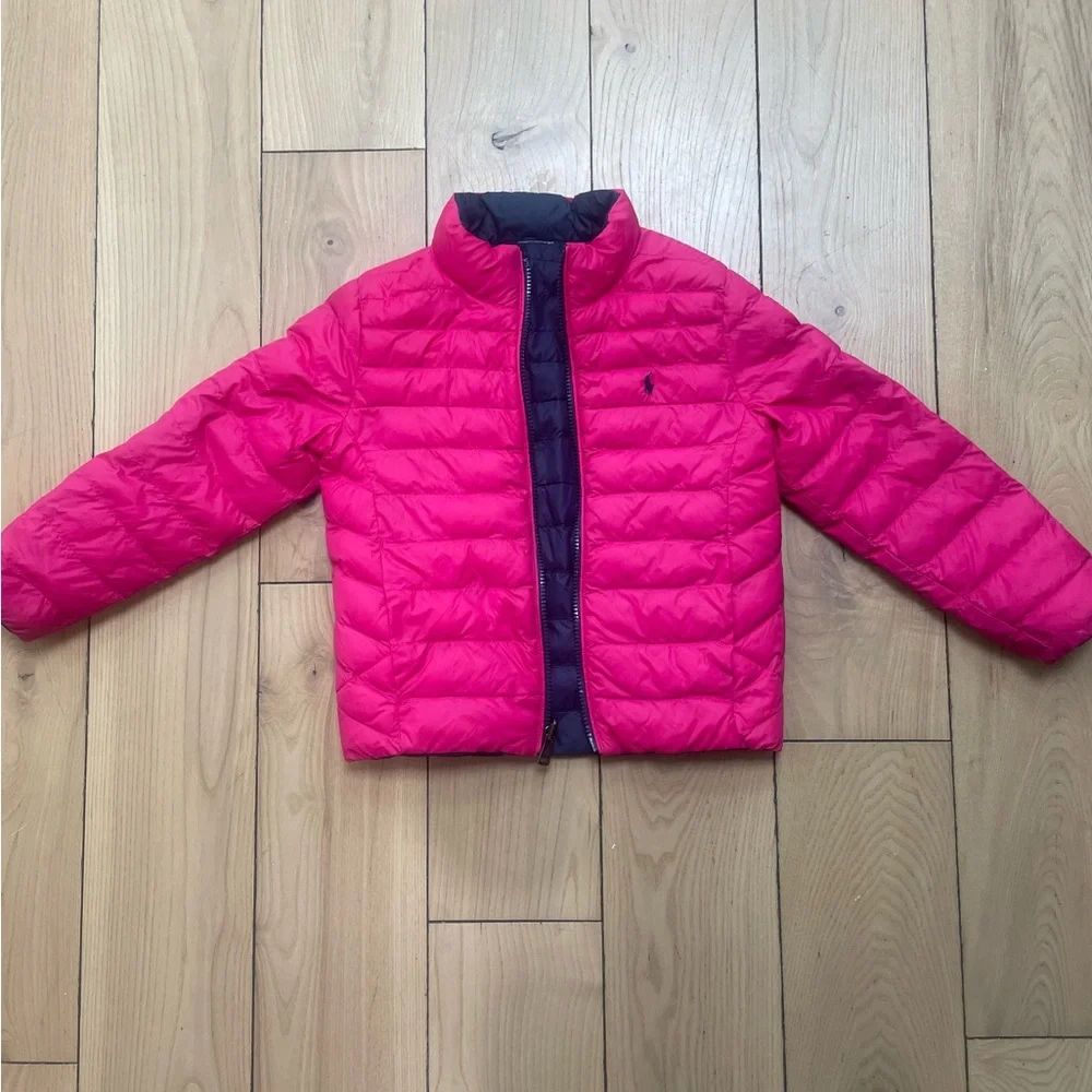 Ralph Lauren Polo Bright Pink and Navy Reversible Puffer Jacket - Picture 3 of 7